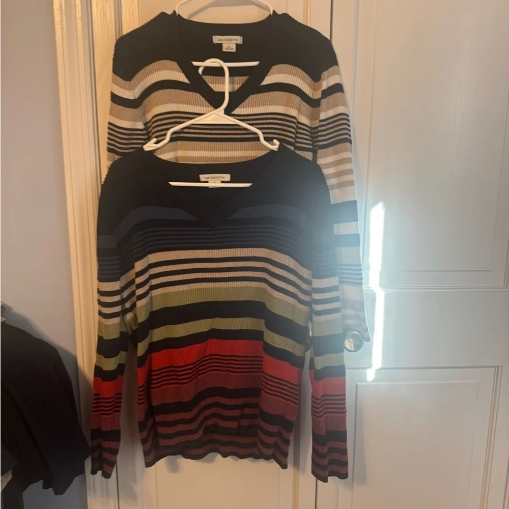 🧶 Liz Claiborne Women’s Striped Cotton Sweaters – Size XL (Lot of 2) - Picture 4 of 12